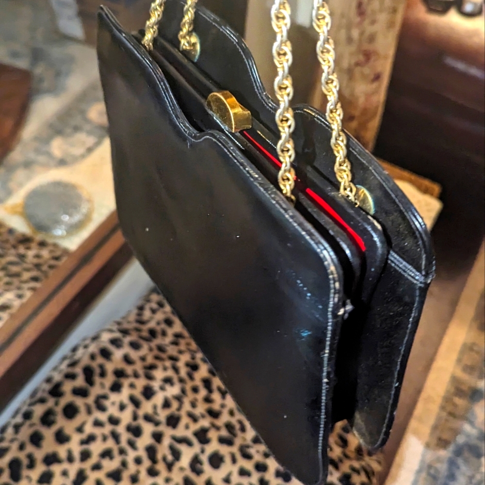Vintage hard to find Clutch La Mode rich dark satin red lining